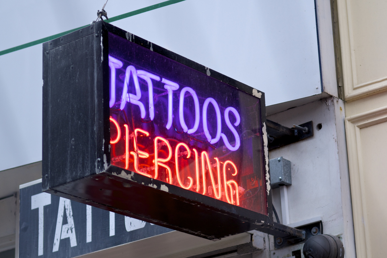 tattoos and piercing neon sign, light box